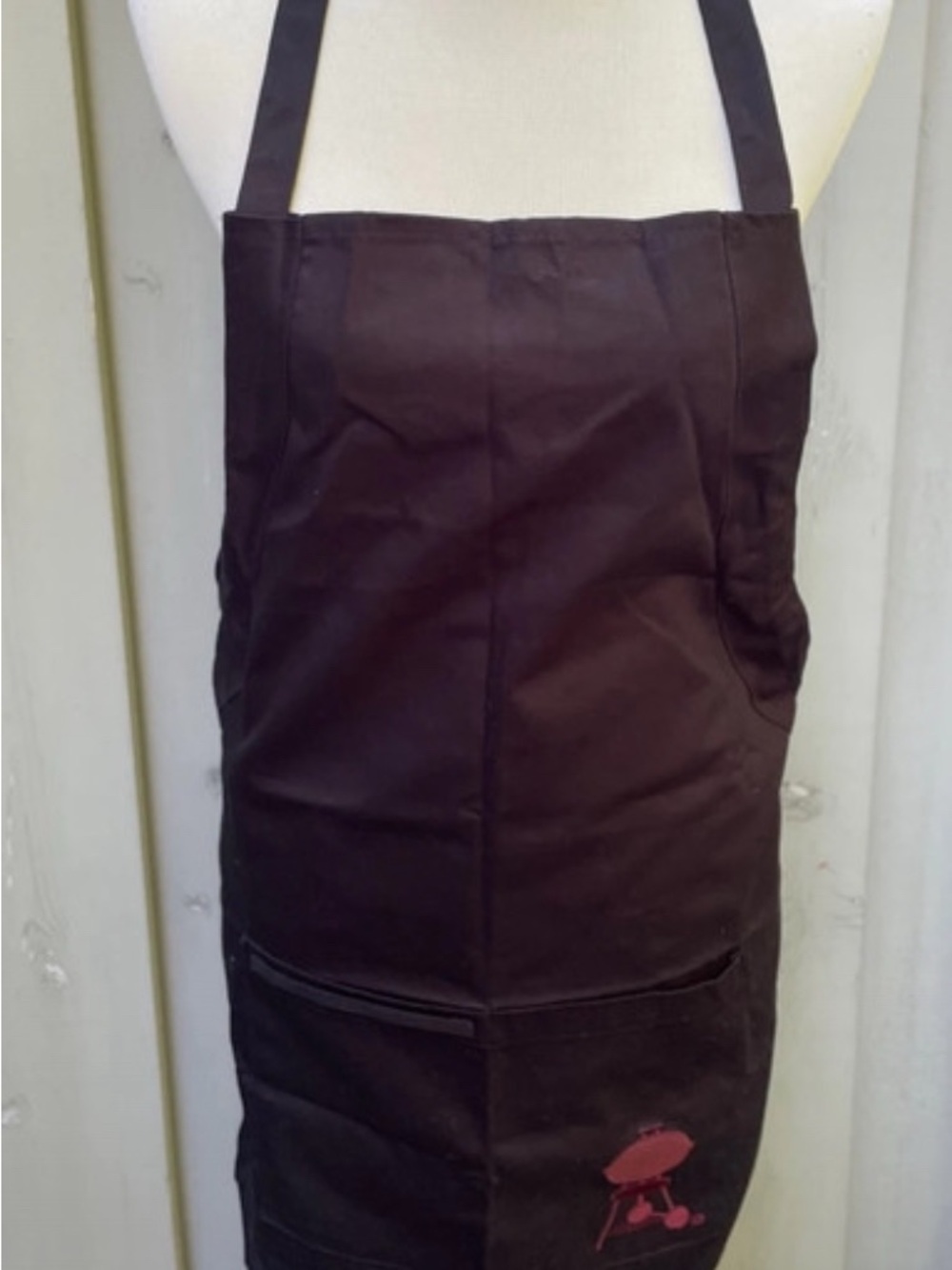 Weber Grill Black Canvas Bib Apron with Front Pocket and Grill Patch